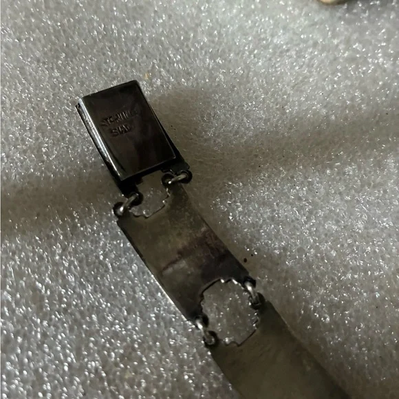 Antique Black Enamel Siam Sterling Panel Bracelet with Asian Motif - Picture 5 of 7